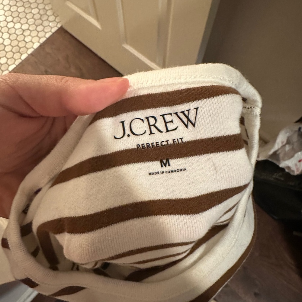 J. Crew Perfect Tee in Brown and White Stripe - Picture 4 of 5
